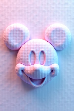 A 3D render of a Disney-style Mickey Mouse face with a pastel pink and blue gradient. Mickey's face is made of a hexagon honeycomb pattern. The background is filled with the same hexagon honeycomb pattern in various shades of pink and blue. The image has a cool, ethereal vibe.