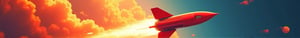 A fiery explosion erupts from the engine of a bold, red rocket, its thrust vectoring upward as it pierces the sky. Turbulent movement lines radiate outward, evoking a sense of intense velocity and propulsion. The logo's dynamic composition suggests power, energy, and limitless momentum.