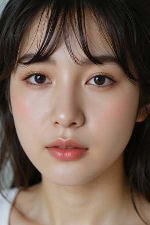 extreme close-up, Korean woman, 20-25 years old, in the style of Asian beauty standards, photorealistic, shot with Sony Alpha a7R IV 35mm f/5.6 --ar 1:2 --style raw --stylize 750