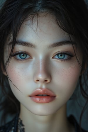 extreme close-up, Korean woman, 20-25 years old, in the style of Asian beauty standards, photorealistic, shot with Sony Alpha a7R IV 35mm f/5.6 --ar 1:2 --style raw --stylize 750,Midjourney_Whisper