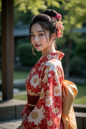 A beautiful Japanese woman, 23yo, full body portrait, kimono, standing at Japan Zen garden, cinematic, amazing composition, highly details