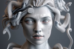 head face of a 1ile representing Medusa in white marble