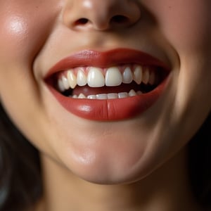 Photo of woman smile lips, Hasselblad H6D-100c, reduced exposure, maximum contrast, ISO 100, with a 120mm macro lens and extension tubes. npl