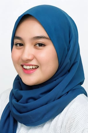 portrait of a beautiful 18 year old plump fat girl wearing casual clothes and white background, benefits of Samsung S3 Ultra photo features,hijab, High detailed ,sarahviloid,Masterpiece,crooked teeth,hij4b