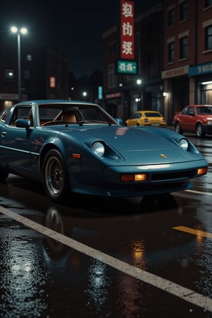 an impressive 80s sports car, shiny paint, by night, intricate details, realistic, realism, ultra sharp, cinematic film still
