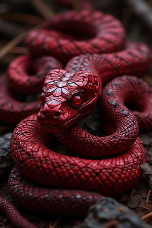 red titanium SNAKE, solid colors, shining effect, robotic snakes, ulyra realistic, ultra details, cinematicxhan,hanxdeadcyborg83