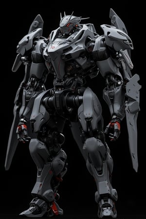 close up shot at fave, a wolf concept, a Japanese mecha, grey color, main dark red, polycarbonate style, back got exobon with big wing, fully with gears and engine, futuristic, high impact, ultra realistic, black background, ultra details, intricate, japanese mecha style, exmechapolyhan83, hanxdeadcyborg83