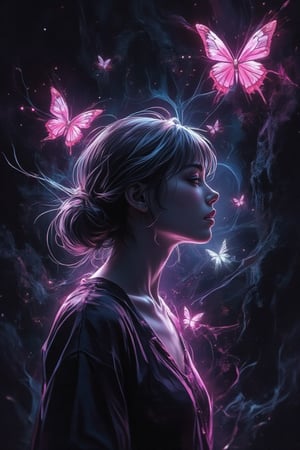 art style, a Japanese girl with a neon butterflies, in a dark caves, glowing, anime mix  oil painting dark strokes art, grunge strokes, unique 

LumiAnimePortrait,grungeartxhan83,aura,hologram