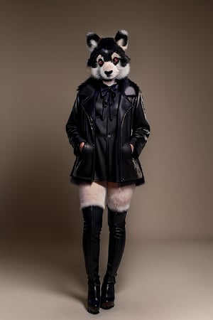 ((Full body)),panda girl,lolita fashion,red eyes,photorealistic,furry,furry female,body fur,animal ear fluff,animal ears,fang,Detailedface