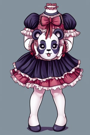 Full body, panda girl, lolita fashion,DisembodiedHead,holding head,headless