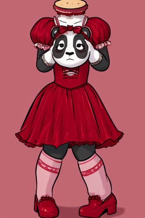 Full body, panda girl, lolita fashion,DisembodiedHead,holding head,headless