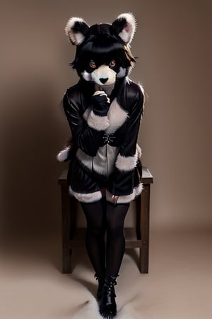 ((Full body)),panda girl,lolita fashion,red eyes,photorealistic,furry,furry female,body fur,animal ear fluff,animal ears,fang,Detailedface