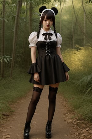 ((Full body)),panda girl,lolita fashion,red eyes,photorealistic