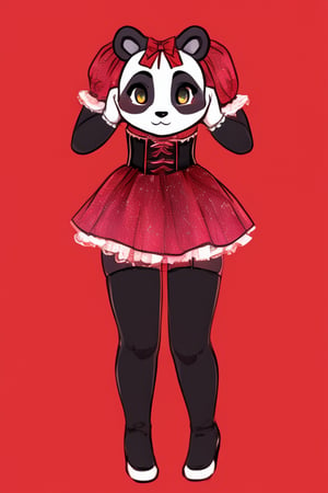 ((Full body)), panda girl, lolita fashion,DisembodiedHead,holding head,headless