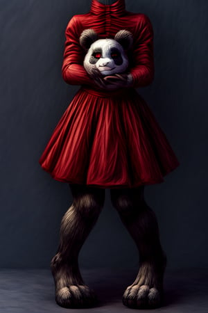 ((Full body)),panda girl,lolita fashion,red eyes,DisembodiedHead,holding head,headless,paws