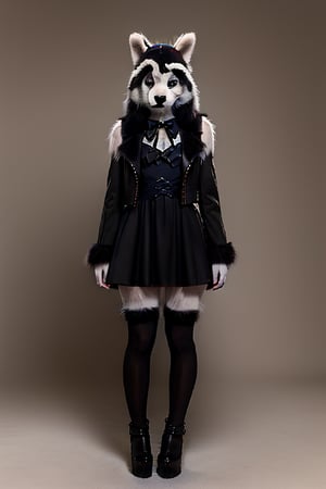 ((Full body)),panda girl,lolita fashion,red eyes,photorealistic,furry,furry female,body fur,animal ear fluff,animal ears,fang,Detailedface