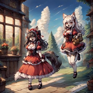 Wolf Girl in Gothic Lolita attire: a full-body portrait of a mystical figure with white fur covering her entire body, including ears and tail. Her piercing red eyes seem to hold a secrets as she poses confidently amidst a mysterious atmosphere. Score: 9+. Anime-inspired illustration with a hint of furry fantasy.,score_9,score_8_up,score_7_up,source_anime,BREAK,furry,more detail XL