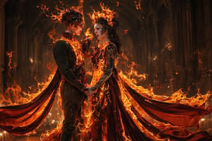 **The Flame's Embrace:** Imagine a gothic-inspired ritual where a girl composed of flames performs a dance in an old, gothic chapel. Her fiery dress and intricate, dark patterns create an enchanting contrast against the dim, candlelit surroundings.,Details,Skin texture,Details,Skin texture,Details,Skin texture,Details,Skin texture,Details,Skin texture 