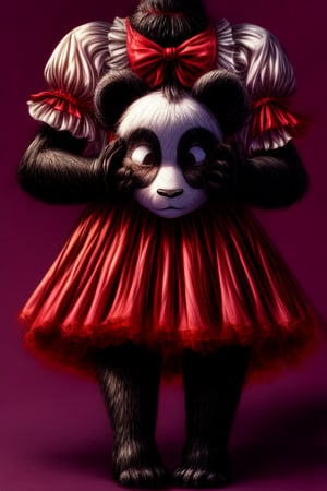 Full body, panda girl, lolita fashion,DisembodiedHead,holding head,headless