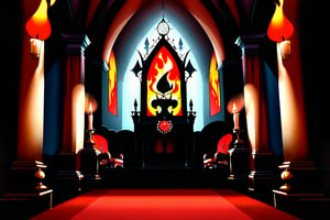 gothic-inspired ritual where a girl composed of flames performs a dance in an old, gothic chapel. Her fiery dress and intricate, dark patterns create an enchanting contrast against the dim, candlelit surroundings.