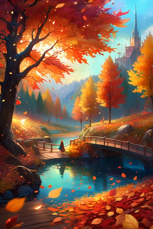 ((masterpiece, best quality)),(complex light),trending, high quality, realistic, intricate detailed, graceful and beautiful textures, 16K,aurora light,very bright view,Autumn style,cozy atmosphere, daytime sky,dancing autumn leaves, pixiv,fun,beautiful background, reflection, hologram,depth of field,fantastical elements,fantasy,noc-landscape,noc-detail,niji,Landscape,Nature,Design