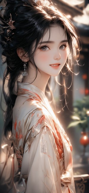 64K ultra-clear, ultra-high definition, ultra-high level, ultra-high quality, soft colors, true light and shadow, rich colors, 1 girl, black hair, Chinese girl, smile, gorgeous Hanfu, costumes of ancient Chinese concubines, gorgeous headdress, half body, background is a garden, delicate light and shadow, exquisite details, delicate brushwork and elegant composition, depth of field blur .