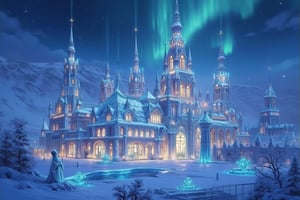 Ice city of the North panorama, Aurora Borealis, filigree otherwordly architecture, bright lights, smudge, splash, stain, watercolor, alphonse mucha, rococo, iridescent, whimsical, hd fine art, concept art, fantasy art, unreal engine, colorful, intricate, elaborate, volumetric lighting, 8K, ultra hd, realistic, vivid colors, highly detailed, UHD drawing, pen and ink, perfect composition, beautiful detailed intricate insanely detailed octane render trending on artstation, 8k artistic photography, photorealistic concept art, soft natural volumetric cinematic perfect light, perfect composition, beautiful detailed intricate insanely detailed octane render trending on artstation, 8 k artistic photography, photorealistic concept art, soft natural volumetric cinematic perfect light
