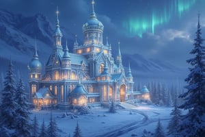 Ice city of the North panorama, Aurora Borealis, filigree otherwordly architecture, bright lights, smudge, splash, stain, watercolor, alphonse mucha, rococo, iridescent, whimsical, hd fine art, concept art, fantasy art, unreal engine, colorful, intricate, elaborate, volumetric lighting, 8K, ultra hd, realistic, vivid colors, highly detailed, UHD drawing, pen and ink, perfect composition, beautiful detailed intricate insanely detailed octane render trending on artstation, 8k artistic photography, photorealistic concept art, soft natural volumetric cinematic perfect light, perfect composition, beautiful detailed intricate insanely detailed octane render trending on artstation, 8 k artistic photography, photorealistic concept art, soft natural volumetric cinematic perfect light
