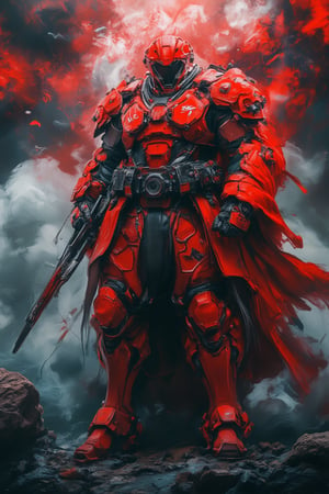 cybermecha red samurai, wearing armored suit.  rises from earth vortex 