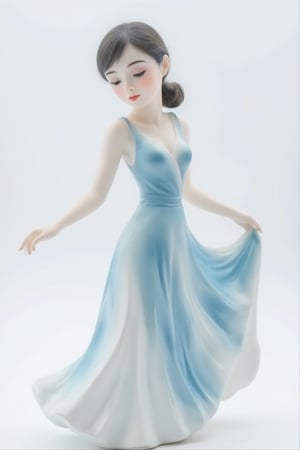 ((Medium shot)) A stunning model, in the style of delicate porcelain sculpting, elegant figure, timeless fashion, exquisite, flowing forms, pastel-toned toning, white background,johaneli,Blue and white porcelain style (close up)