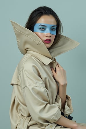 A mysterious spy with subtle blue camouflage on her face, in the style of delicate porcelain sculpting, elegant figures, timeless fashion, exquisite, made of mythical creatures, flowing forms, pastel-toned toning, Oliver Jeffers, surreal background

natmar