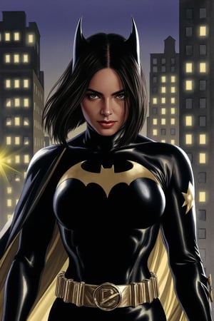 alexrossstyle
Illustration in the style of Alex Ross
A woman (lilyco, short straight black hair) dressed as batman, no mask. In a city at night.