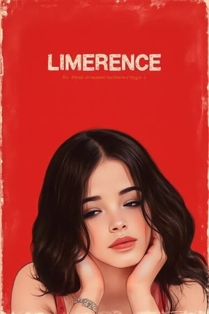 poster movie : a beauty girl (johaneli, black hair) with annoying face, red background, top title "LIMERENCE", grunge bold font, white color,cinematicxhan,sref_2781075173, cartoon drawing,vntgfnts style,low quality 1980 movie screengrab,lowres,film grain,blurry,m4n4r4