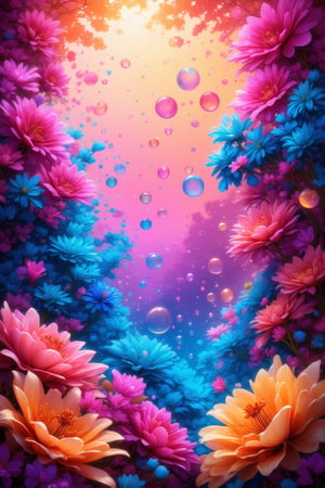 corporeal bubbles floating colorful flower backgrounds and corporeal 3D colorful bubbles swimming in the flowers