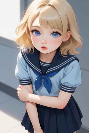 young boy, blonde hair, blue eyes, wearing a skirt
