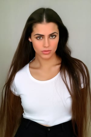 beautiful,indian,22 years,white_tan,long_face,large_eyes,brown_hair,grey_tshirt,black_pant,grow_body_parts,round_cheeks,beautiful_face