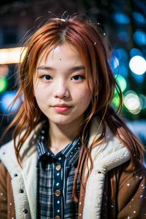 13 Year Asian Girl, closed lips, cute smile, cinematic photo (art by Mathias Goeritz:0.9) , photograph, Lush Girlfriend, Tax collector, Rich ginger hair, Winter, tilt shift, Horror, specular lighting, film grain, Samsung Galaxy, F/5, (cinematic still:1.2), freckles . 35mm photograph, film, bokeh, professional, 4k, highly detailed ,1 girl,midjourney,yuzu, perfect, fingers,

,Extremely Realistic