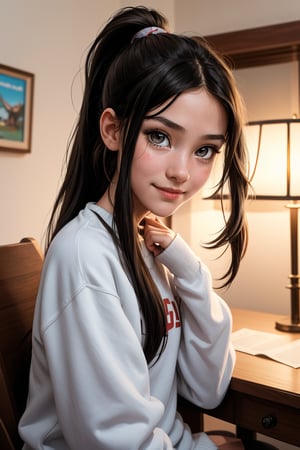 11yo little girl, long_hair, smile, pov_eye_contact, long_ponytail, sweet, cute