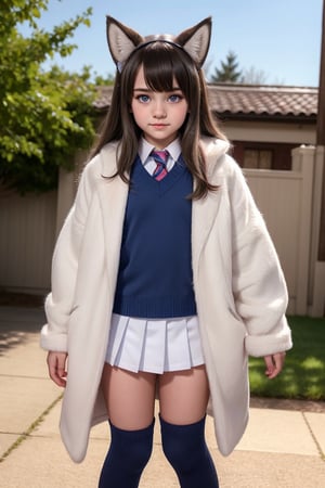 little girl , 12 years old, , crying_with_eyes_open, alternative_costume, blueeyes, full_body, wide_hip, , school_uniform,furry female,animal ear fluff,body fur,animal ears,fang