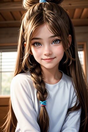 11yo little girl, long_hair, smile, pov_eye_contact, long_ponytail, sweet, cute