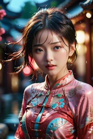 dynamic angle, upper body photo, fashion photography of Chinese girl, chuckle, shyness, intense short pink, ultrahigh resolution textures, in dynamic pose, bokeh,  (intricate details, hyperdetailed)1.1, detailed, moonlight passing through hair, perfect night, fantasy background,
(detailed wet skin:0.8), (looking at viewer:1.2), (sharp focus, hyper detailed, highly intricate:1.20), (natural lighting:1.3), Extremely high-resolution details, vibrant rich color with professional photographic lighting, realism pushed to extreme, fine texture, incredibly lifelike, cinematic, 35mm film, 35mm photography, film, photo realism, DSLR, 8k uhd, hdr, ultra-detailed, high quality,


,ruanyi0711. More Reasonable Details,ruanyi0711,chinese clothes,red dress,long dress,long sleeves,score_9,score_8_up,score_7_up,better photography