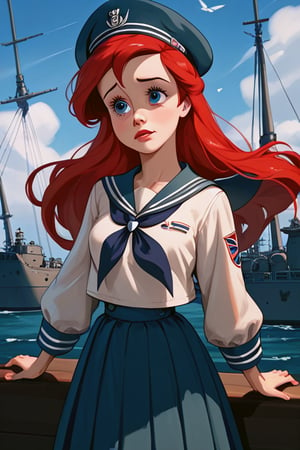 score_9, score_8_up, score_7_up, score_6_up, score_5_up, score_4_up, 1girl,Ariel, world war 2, sailor suit, on a navy ship