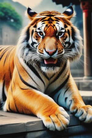 masterpiece, high quality, realistic aesthetic photo ,(HDR:1.2), pore and detailed, intricate detailed, graceful and beautiful textures, RAW photo, 16K,   sharp forcus, vibrant colors, movie Poster,              
ancient ink wash painting, tiger,classical Asian art,Movie Poster,oil painting