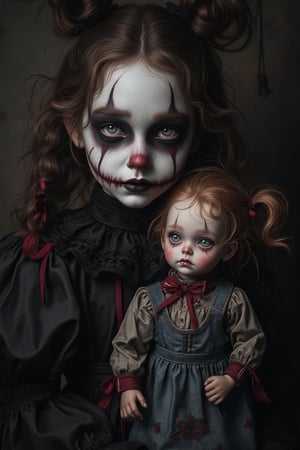 1girl with a 3d haunted doll HALLOWEEN MAKEUP,