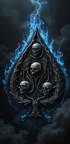 Ace of spades, skulls, skeletons, gothic,  smoke, 3D , black,black smoke blue flames 