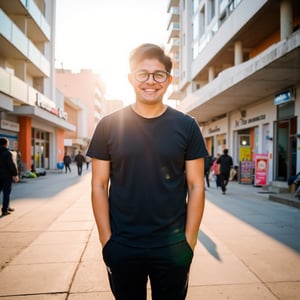 En una vibrante escena urbana, axelmuso, también conocido como musolinoaxel, se encuentra en el centro del cuadro. Él está de pie en una calle llena de vida, con edificios modernos que se alzan a su alrededor, reflejando el brillo del sol en sus superficies de vidrio. La imagen fue capturada con una Sony a7III, utilizando un lente 50mm f/1.8, lo que proporciona un hermoso bokeh en el fondo. El sol está a su espalda, creando un halo cálido a su alrededor que resalta su figura. axelmuso, un hombre de complexión atlética y cabello oscuro, lleva una camiseta ajustada de color negro, pantalones cortos y lentes negros que acentúan su estilo moderno. Su rostro, iluminado por la luz suave de la tarde, muestra una expresión confiada y amigable, mirando directamente a la cámara con una ligera sonrisa que sugiere un enfoque abierto y accesible. A su lado, un graffiti colorido añade un toque artístico al entorno, capturando la esencia vibrante de la ciudad.

La iluminación resalta sus rasgos faciales, con sombras sutiles que acentúan su mandíbula definida y su piel perfecta. En el fondo, la luz del sol se filtra a través de las ramas de un árbol cercano, creando patrones de luz y sombra en el pavimento. Este retrato de axelmuso encapsula no solo su personalidad, sino también la energía de la vida urbana que lo rodea.

Hiperrealista, realista, imagen detallada, piel perfecta, imagen de super calidad, super resolución, 8k, photorealista., noise, low light, grain