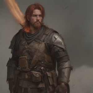 Male, dwarf,heavy_plate_armor,red_hair,medium_beard,undercut,center_compostioning,pouch_of_artifacers_tools_on_hip,moutain_background,fullbody,fully_clothed