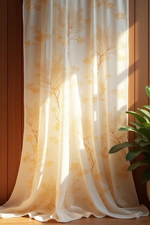 A delicate oriental-style fabric design unfolds against a subtle wood backdrop, subtly illuminated by natural light that casts gentle shadows (1.2). Direct focal lighting highlights the intricate patterns, imbuing them with a sense of depth and dimensionality (1.4). The translucent fabric appears to be layered over the wood background (0.2), its transparency level set at 0.7, with an alpha value of 0.7 allowing for subtle blending with the surroundings.