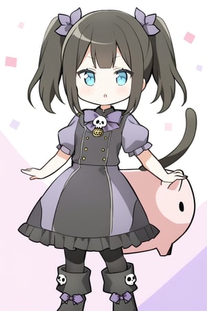 Tokishikko is a girl of average height and slender body with long black hair tied in pig tails, and soft blue eyes. She uses a black military dress and tights, a white ruffle front shirt, and a purple mantle with a skull emblem on, black stockings, and cat-like boots., tokishikko dana