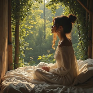 1 beauty girl, bedroom, nature outside